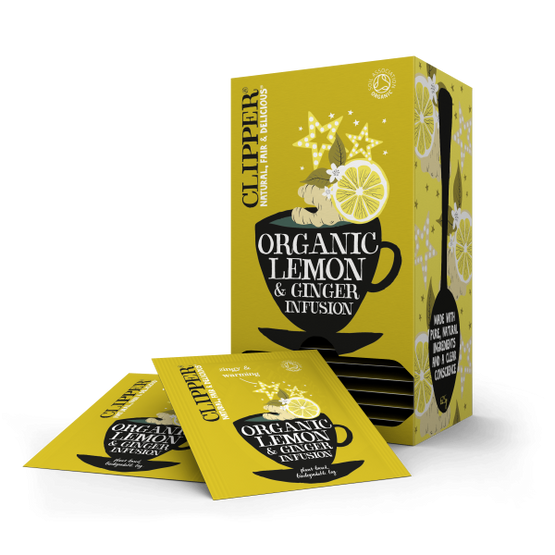 Clipper Organic Lemon & Ginger Tea Bags - Tag & Envelope