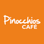 Pinocchios Cafe logo in white on orange